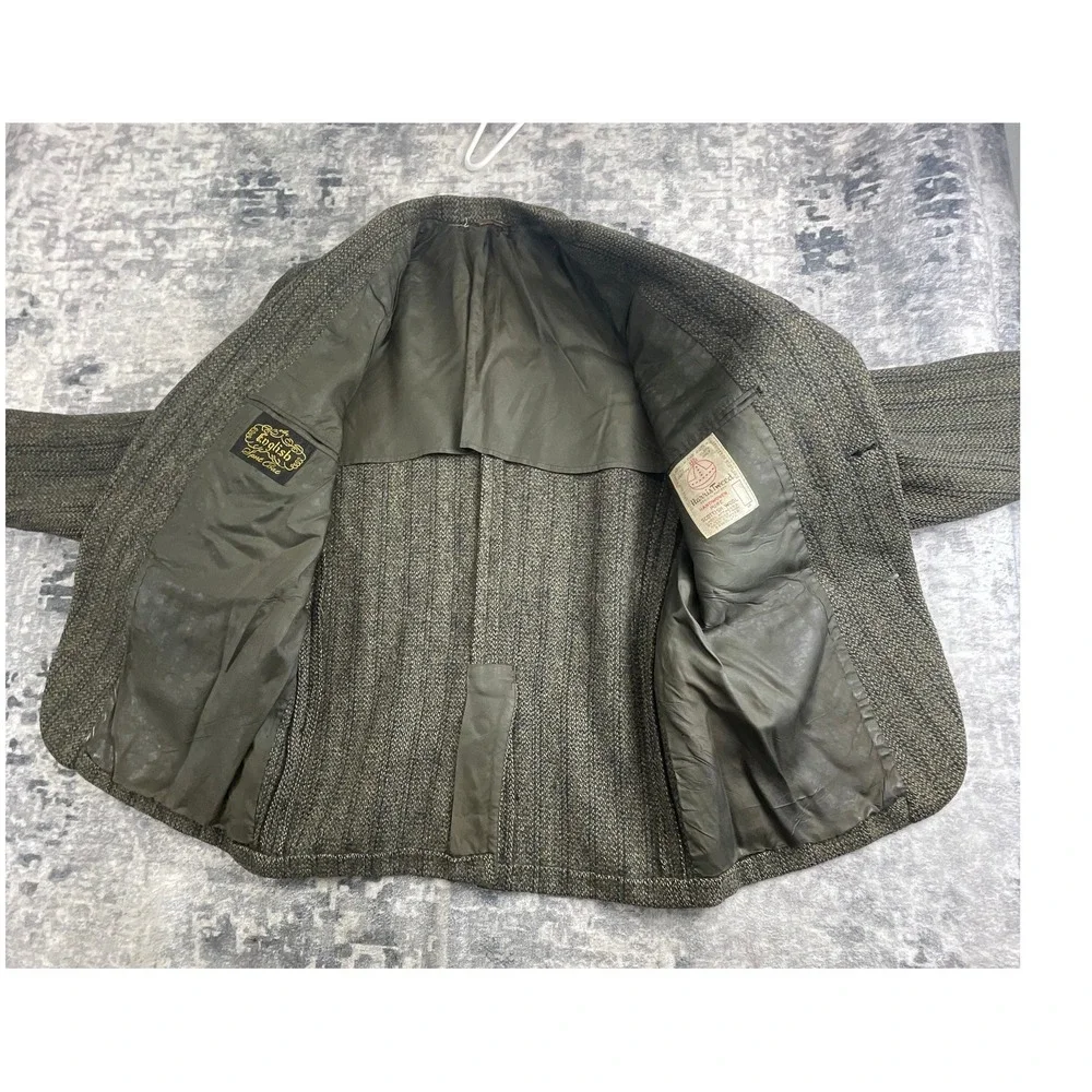 Harris Tweed Mens 44 Sport Coat Vtg Olive Green Herringbone Wool Blazer